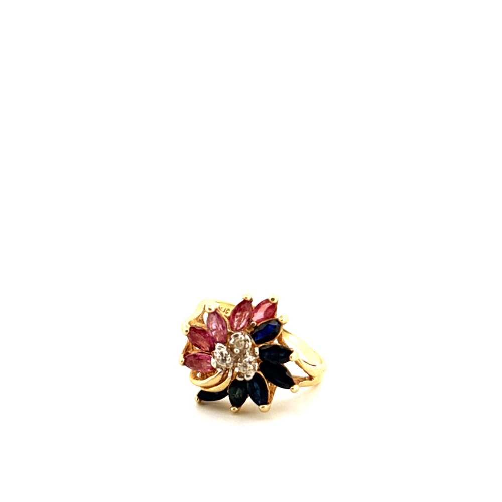 14K Yellow Gold, Pink and Blue Sapphires and Diamonds Ring 4.2g - Picture 7 of 14